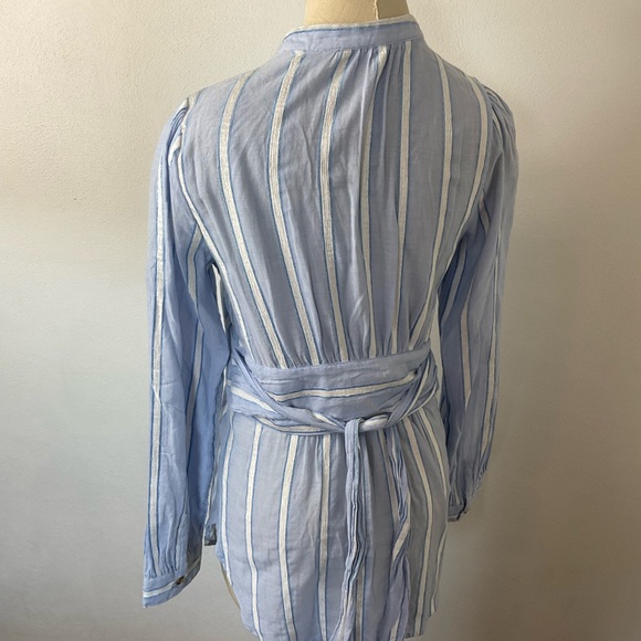 Anthropologie Building 18 Blue Stripe South Seas Button Up Tie Blouse Top Sz 8 - Picture 5 of 8